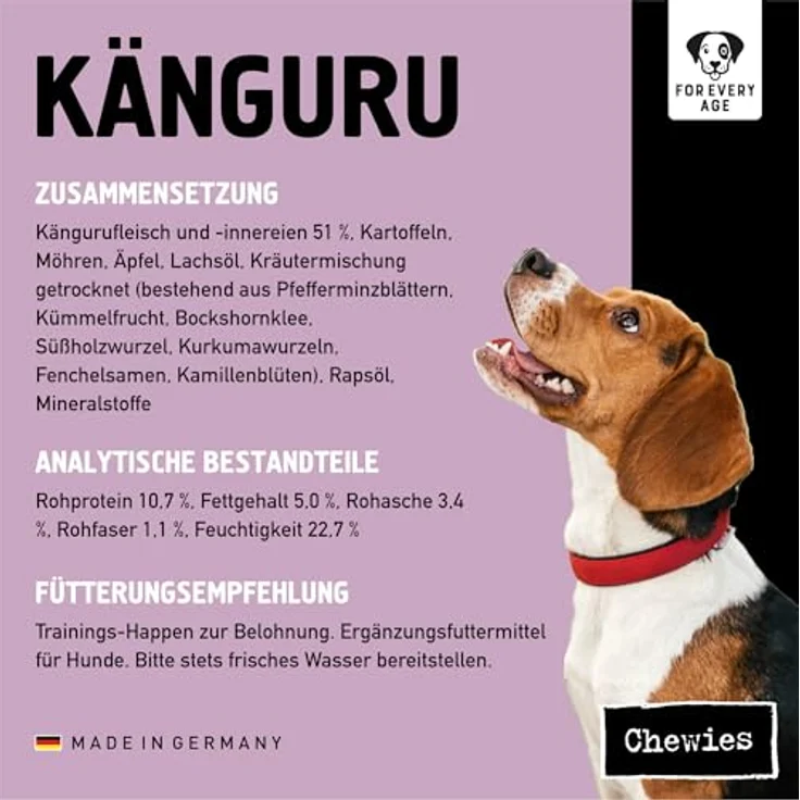 Chewies Trainings-Happen Monoprotein-Snack 300g Känguru, getreidefreier Belohnungssnack für ernährungssensible Hunde, soft und ideal für Training – Bild 6