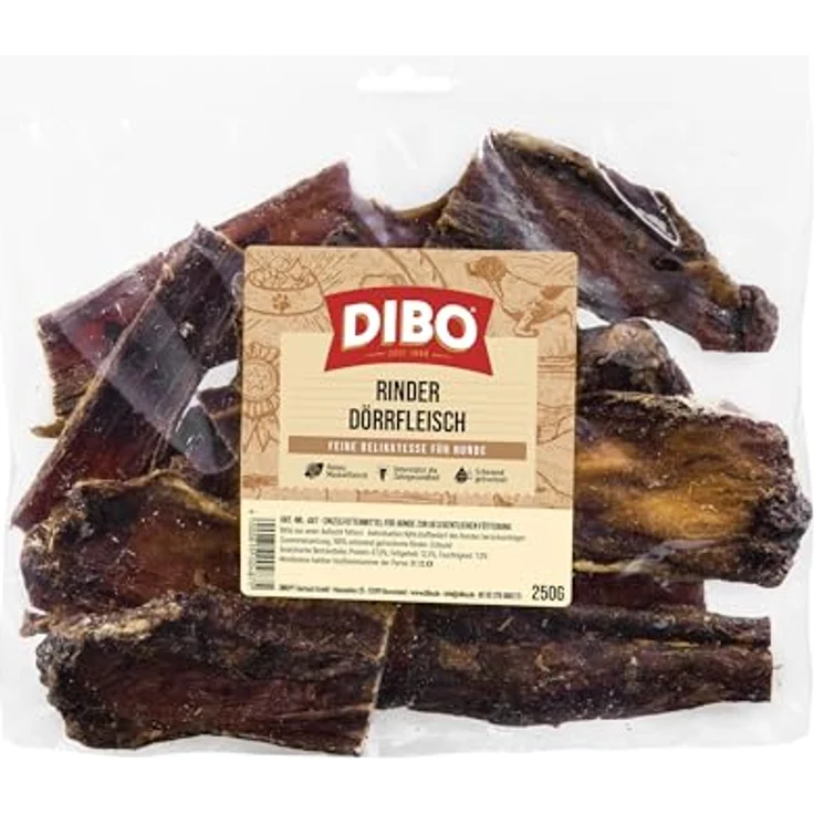 DIBO Rinder-Dörrfleisch 250g, gesunder Hundesnack zur Förderung der Mundhygiene mit Vitaminen und Mineralstoffen – Bild 2