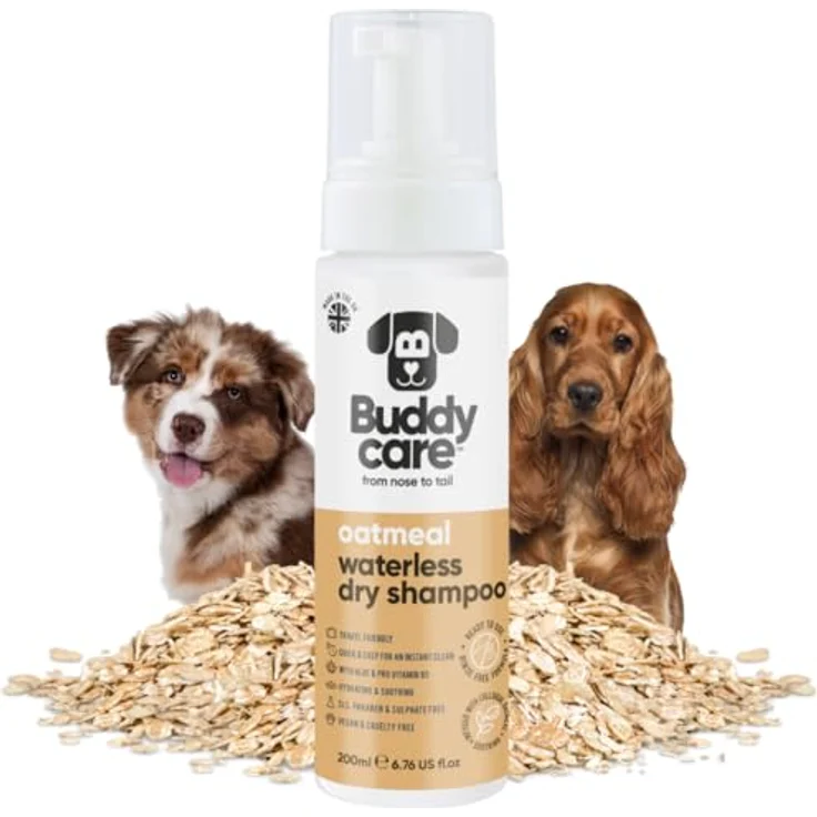 Buddycare Wasserloses Trockenshampoo für Hunde, 200 ml, Haferflocken, sanfte Formel ohne Ausspülen, für empfindliche Haut, geeignet für alle Rassen & Größen – Bild 1