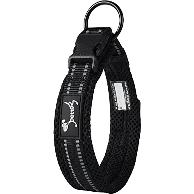 PETTOM Hundehalsband, Verstellbares Nylonhalsband mit gepolstertem Mesh, Atmungsaktiv und Reflektierend, Schwarz XS – Bild 1