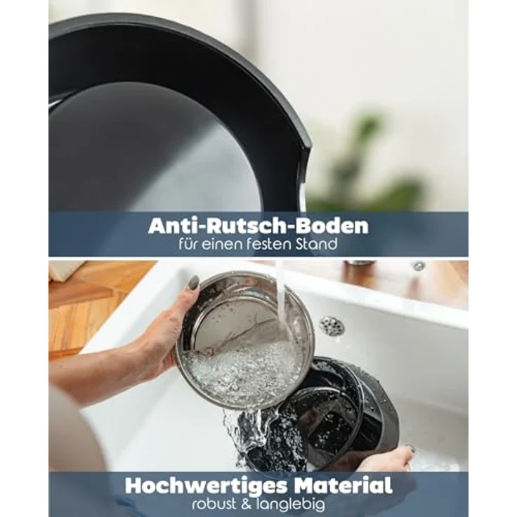 lionto Futternapf, Melamin mit Anti-Rutsch Boden, herausnehmbarer 940 ml Edelstahl-Napf, leicht zu reinigen, ergonomisches Design, schwarz – Bild 4