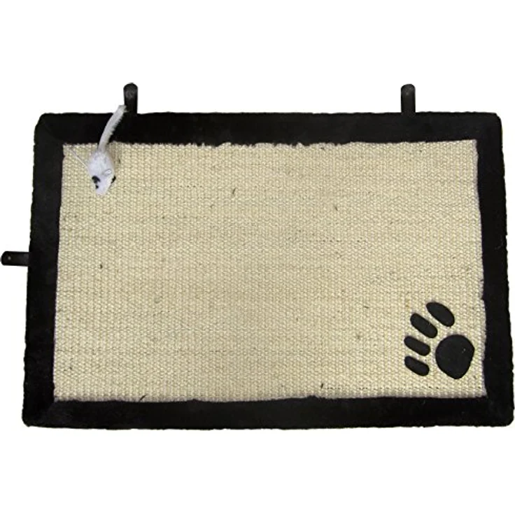 Aimé Kratzmatte für Katzen, strapazierfähige Sisalmatte mit Mausspielzeug, schwarz, 35 x 55 cm – Bild 1
