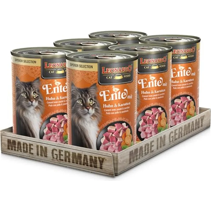 LEONARDO Katzen Nassfutter Superior Selection, Ente mit Huhn & Karotten, 6x400g Dose, getreidefrei, ohne Zucker, für ausgewachsene Katzen, Made in Germany – Bild 1