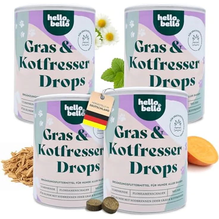 HELLOBELLO Kaltgepresste Ulmenrinde Drops für Hunde, natürliche Hilfe gegen Sodbrennen, 4x350g – Bild 1
