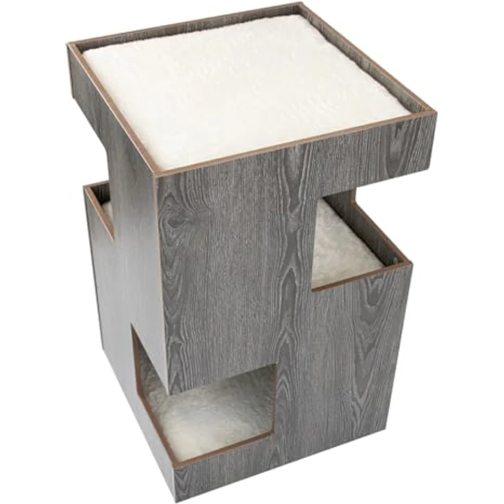 CanadianCat Company Cat Castle, Premium Katzenbett aus Holz mit 2 Höhlen, inkl. 3 waschbaren Kissen, dunkelgrau, 50 x 50 x 80 cm – Bild 5