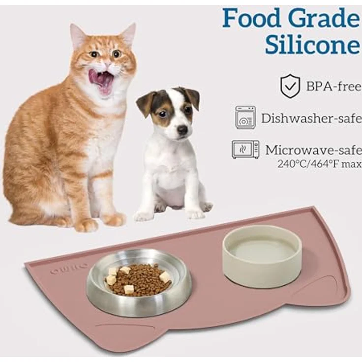 OHMO Napfunterlage für kleine Hunde und Katzen, rutschfeste Silikonmatte, wasserdicht, 46x25cm, Tee Rosa – Bild 3