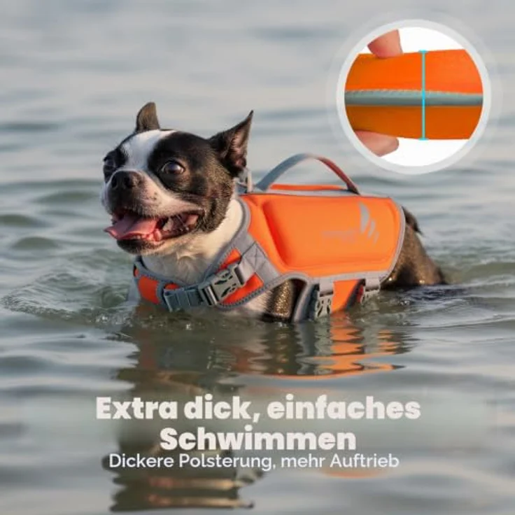 VIVAGLORY Hunde Schwimmweste High Buoyancy, Sicherheitsweste für kleine Hunde, verstellbare Riemen, Neopren, S, Orange – Bild 2
