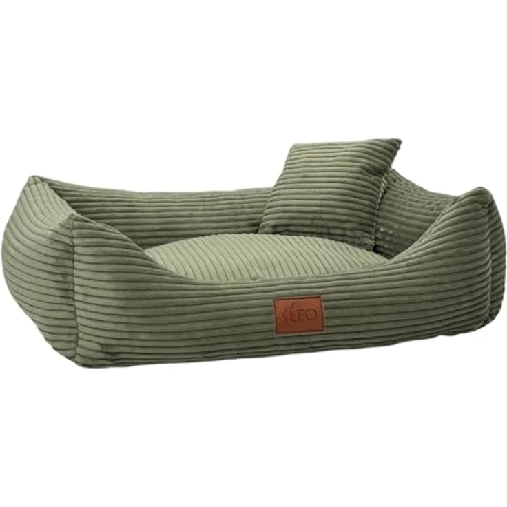 Leo4dog Hundebett Cord, Waschbarer Bezug, Anti-Rutsch, Olive, 115x90 für kleine bis große Hunde – Bild 1