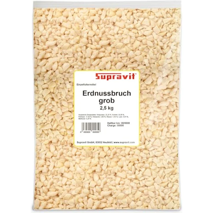 Supravit gehackte Erdnüsse Vogelfutter, 2,5kg fettreiche Erdnusskerne für Wildvögel, natürlich und ungesalzen, artgerecht und schalenfrei – Bild 1