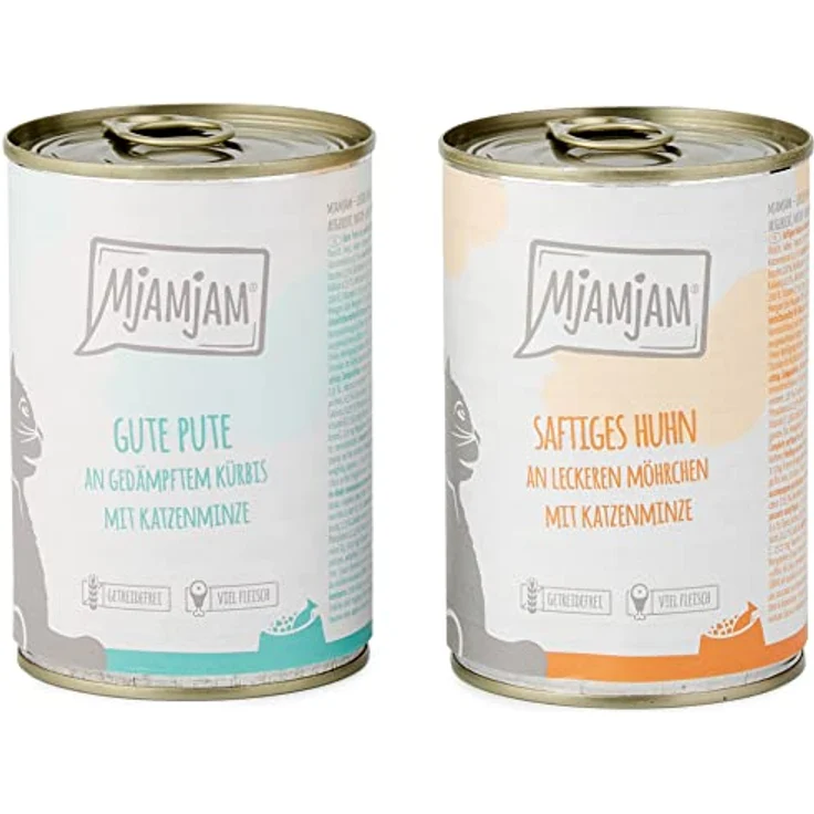 MjAMjAM Premium Nassfutter für Katzen - Monopaket I, getreidefrei mit Huhn und Pute, 6er Pack (6 x 400 g), hoher Fleischanteil – Bild 1