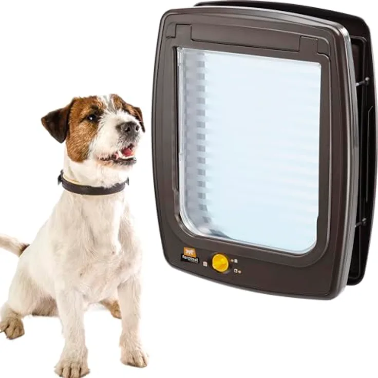Ferplast SWING 11 Hundeklappe, 4-Wege steuerbare Haustiertür mit Windstopper, für mittelgroße Hunde und Katzen, braun
