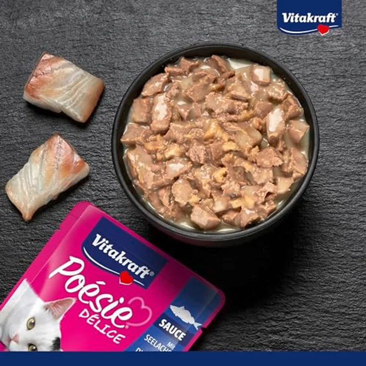 Vitakraft Poésie Délice, Katzennassfutter in Sauce mit MSC-zertifiziertem Seelachs, ohne Zucker und Getreide, Vorratspackung (23x 85g) – Bild 2