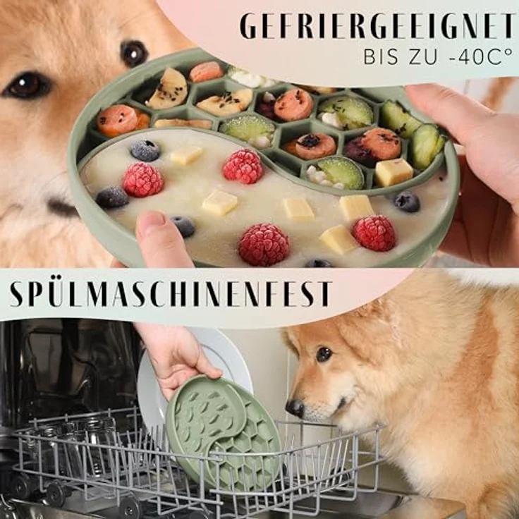 ne&no® Anti Schling Napf für Hunde und Katzen, Slow Feeder mit großem Saugnapf, Schleckmatte für Nass- und Trockenfutter, sage Green – Bild 5