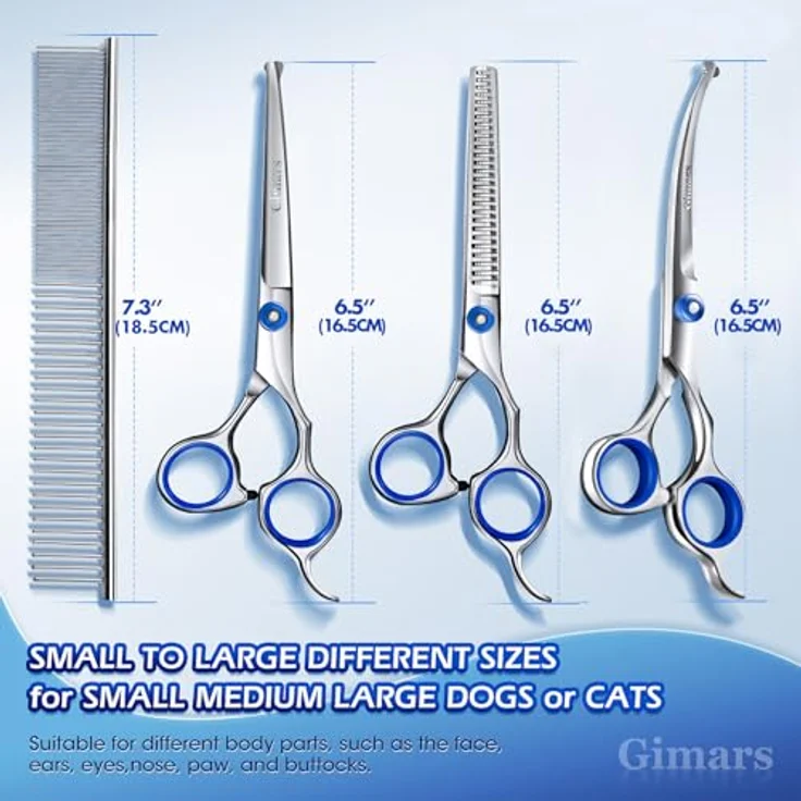 Gimars Professionelle 5-in-1 Fellschere für Hunde, 4CR mit runder Sicherheitsspitze, Titanbeschichtung, gerade, Effilierschere und gebogene Schere – Bild 2