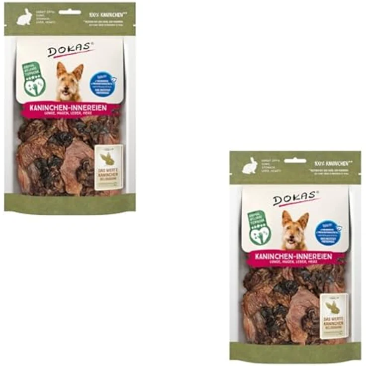 DOKAS Kaninchen-Innereien Doppelpack, 2 x 100 g, Natürlicher Hundesnack mit Lunge, Magen, Leber & Herz, Proteinreich, Ideal für BARF-Ernährung – Bild 1