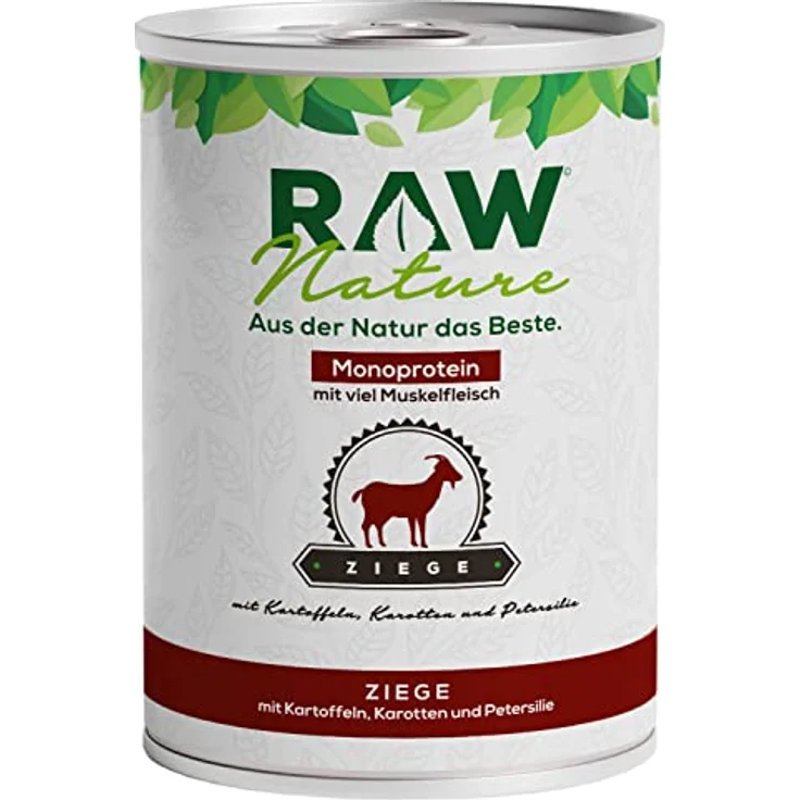 RAW Nature Ziege Pur 400g, Monoprotein Nassfutter mit Kartoffeln, Möhren & Petersilie, getreidefrei und hochprozentigem Fleischanteil, Alleinfuttermittel für Hunde – Bild 1