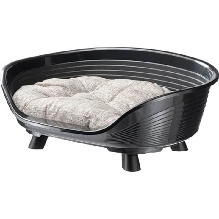 Ferplast Throne Hundebett & Katzenbett, erhöhtes Design mit Baumwollkissen, waschbar, atmungsaktiv und rutschfest, 70,5 x 52 x 28,5 cm, Schwarz – Bild 4