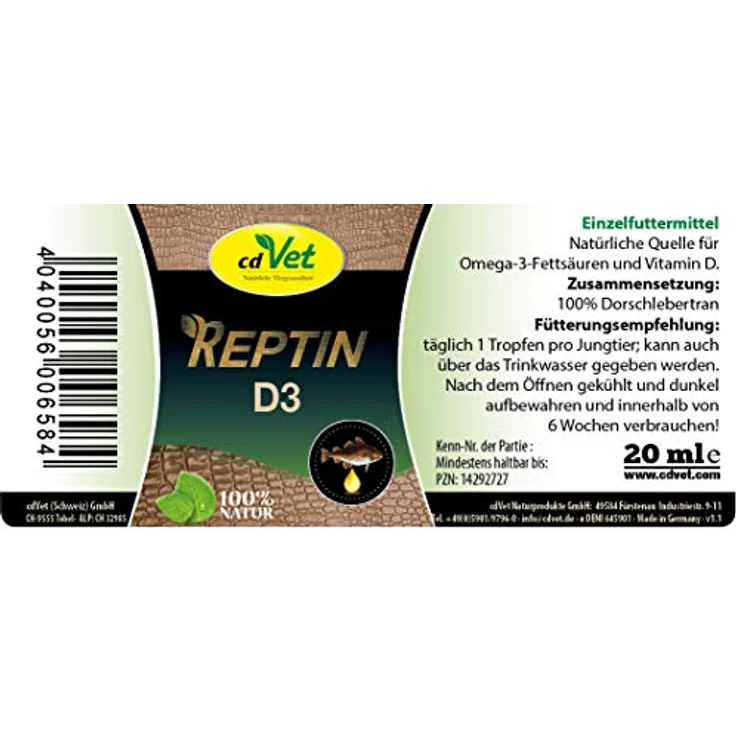 cdVet REPTIN D3, Omega-3-Fettsäuren und Vitamin D für Terrarientiere, Einzelfuttermittel – Bild 2