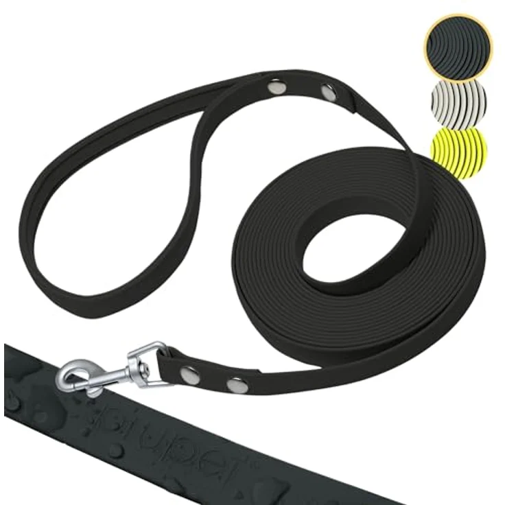 PiuPet® Schleppleine für Hunde, wasserabweisend, 5m/10m/20m, reißfest, schwarz – Bild 1