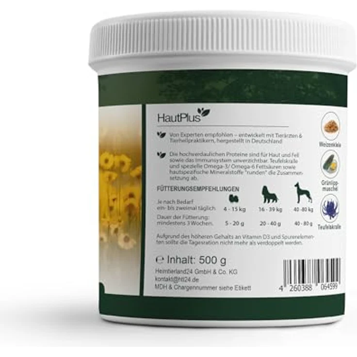 TJURE Haut Plus 500 g, Pulver mit Omega 3 & Bierhefe für Hunde, zur Unterstützung von Haut & Fell, mit Mineralstoffen & pflanzlichen Inhaltsstoffen – Bild 2