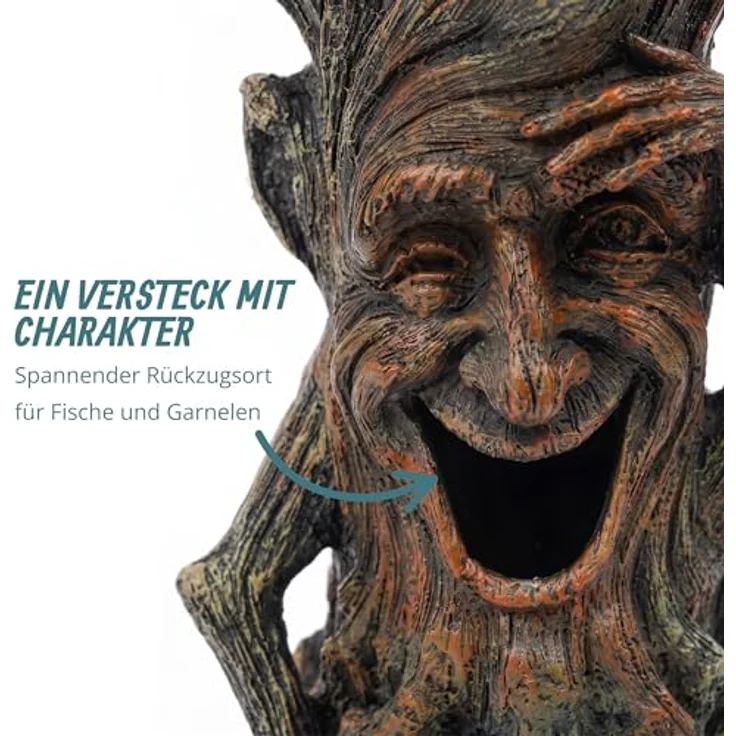 relaxdays Aquariendeko Baum mit Gesicht, detailreiche Dekoration aus Polyresin für Süß- und Salzwasser, braun-grün, ca. 23 x 12 x 11 cm – Bild 6