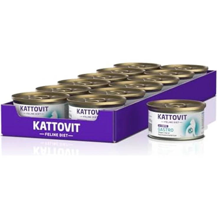 Kattovit Gastro 12 x 85 g, Diät-Nassfutter für Katzen mit Verdauungsproblemen, Ente, hohe Verdaulichkeit, erhöhter Elektrolytgehalt – Bild 1