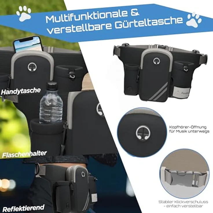 PETSATION Joggingleine, Hands-Free mit Bauchgurt & Hüfttasche, verstellbar, reflektierend, stoßdämpfend für Joggen, Wandern, Fahrrad, robust für alle Hunde – Bild 2