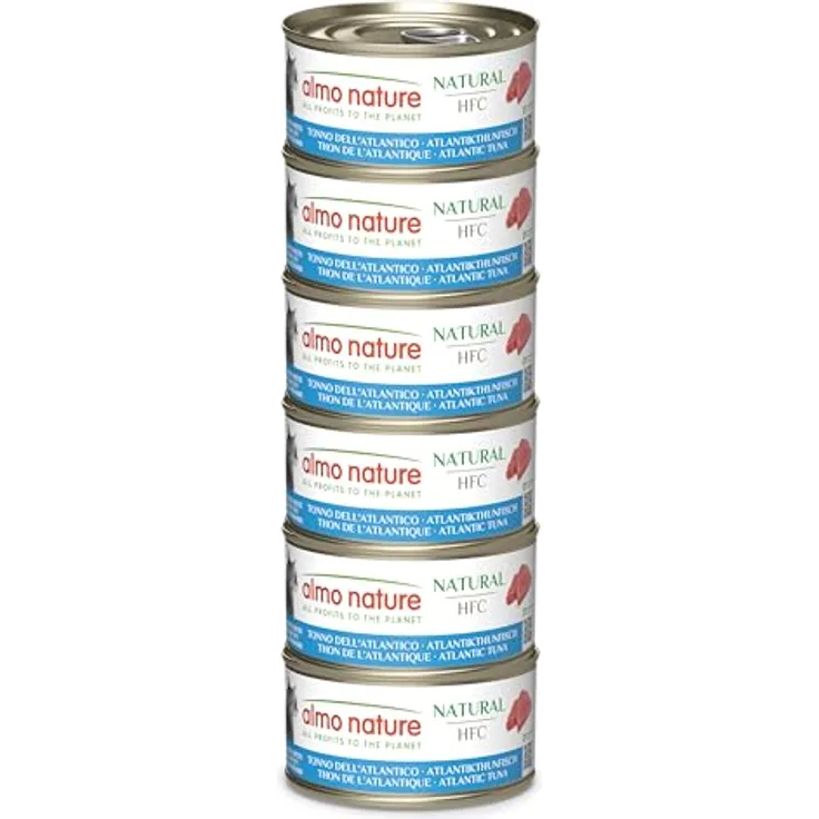 Almo Nature HFC Natural - Nassfutter für ausgewachsene Katzen - Atlantischer Thunfisch - Human Grade, Glutenfrei, Monoprotein - 6 x 70g
