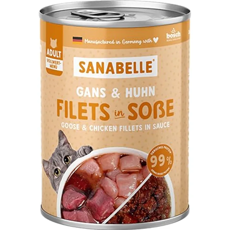 Sanabelle Nassfutter Schlemmertopf mit Gans & Huhn, getreidefreies Alleinfutter für Katzen, 6 x 380 g, 2.28 kg