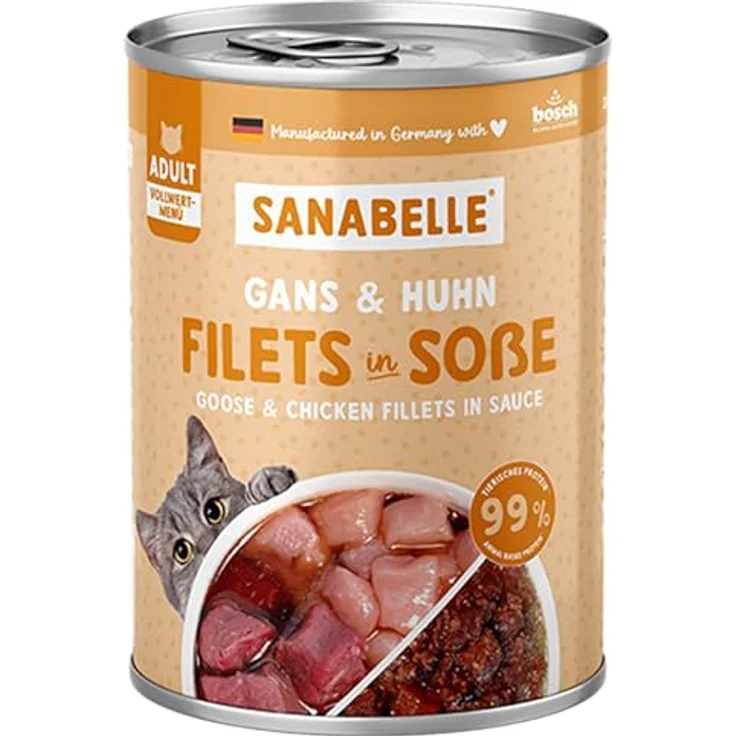 Sanabelle Nassfutter Schlemmertopf mit Gans & Huhn, getreidefreies Alleinfutter für Katzen, 6 x 380 g, 2.28 kg – Bild 1