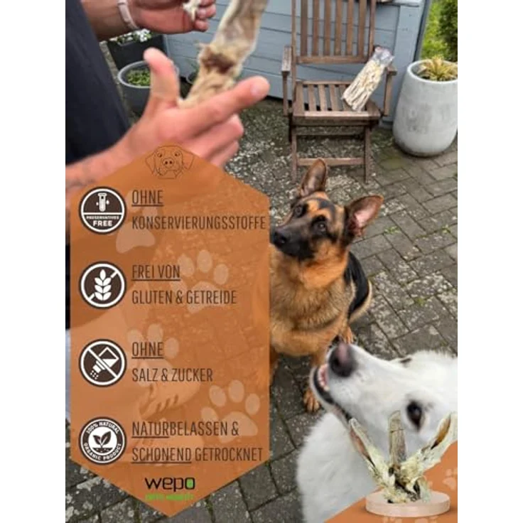 EKNA WEPO Kaninchenohren mit Fell für Hunde, 1kg getrocknete Natur-Snacks, artgerechte Kausnacks ohne Zusätze, für alle Hundegrößen – Bild 3