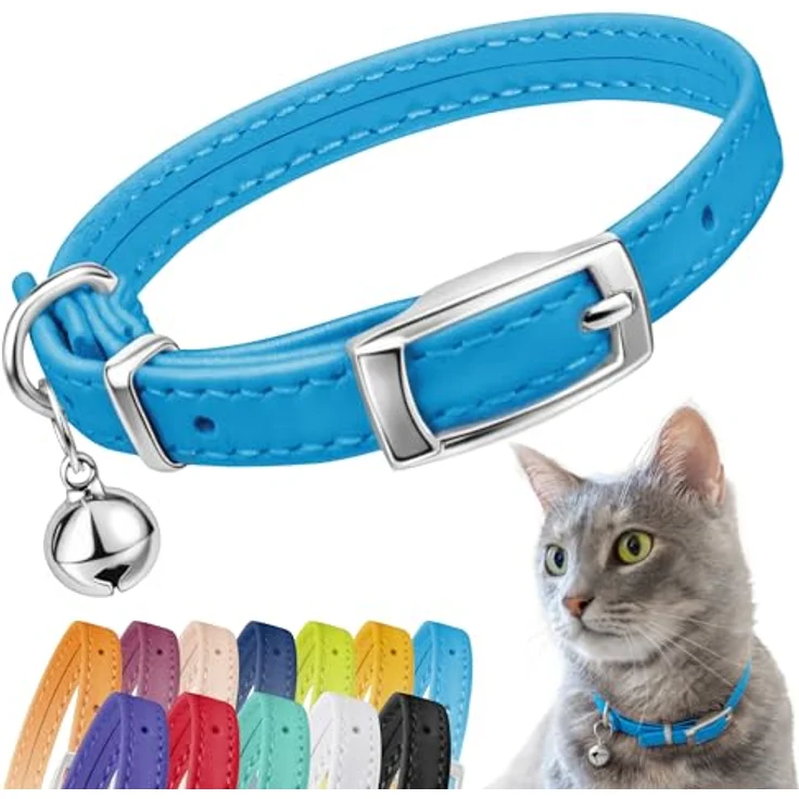 CollarDirect Katzenhalsband aus Leder, abnehmbarer Glocke und Sicherheitsgummiband, handgefertigt für Kätzchen und große Katzen – Bild 1