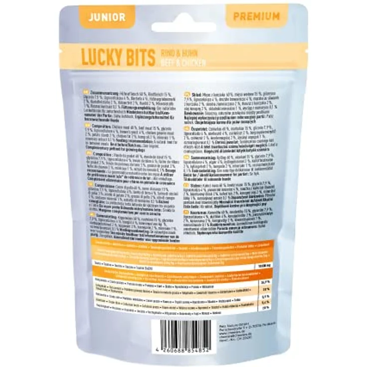 Chewies Lucky Bits Rind & Huhn Junior, getreidefreies Hundeleckerli für Welpen mit viel Protein und Superfoods, Soft & ohne Zucker, 80 g – Bild 2