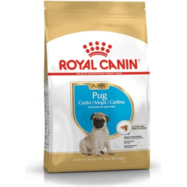 ROYAL CANIN Pug Puppy Trockenfutter, 1,5 kg, für Mops-Welpen bis 10 Monate, unterstützt Abwehrkräfte, gesunde Haut & Fell, exklusive Krokette