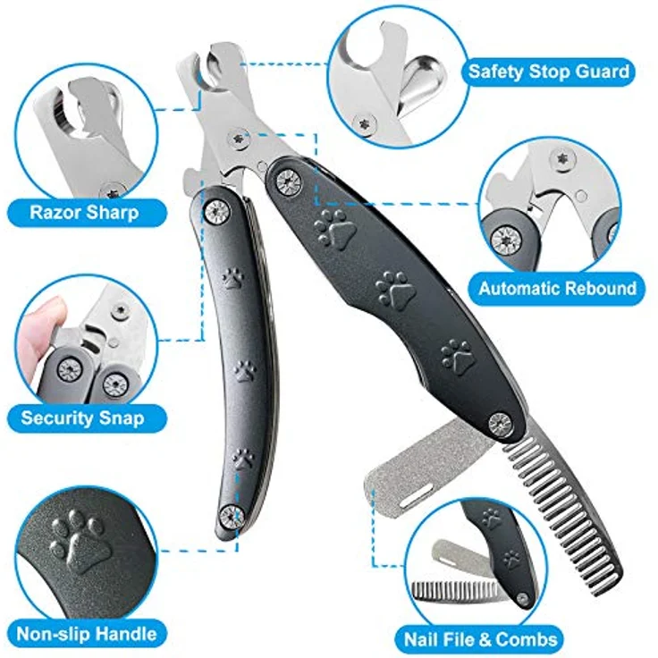 KXCDTECH Hunde-Nagelschneider, leiser 3-in-1 Nagelknipser aus Metall mit integrierter Feile und Kamm, für angstempfindliche Hunde aller Rassen – Bild 5