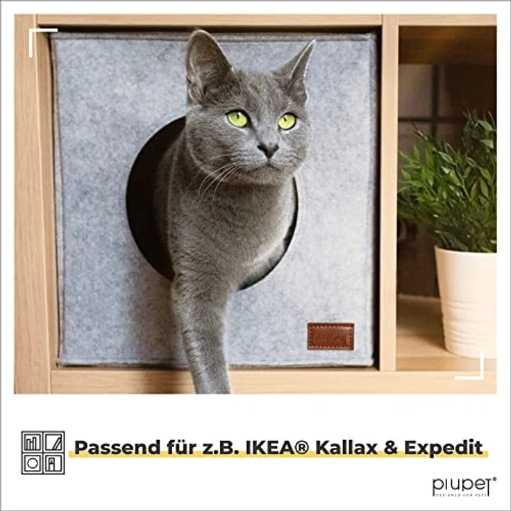 PiuPet® Katzenhöhle inkl. Kissen, graue Filz-Kuschelhöhle für IKEA® Kallax & Expedit Regal, stilvolles Katzenhaus und Katzenbett 33x33x37cm – Bild 2