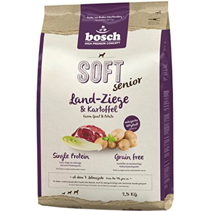 Bosch HPC SOFT Senior Ziege & Kartoffel, halbfeuchtes Hundefutter für ernährungssensible Hunde, Single Protein, Grain-Free, 1 x 2.5 kg – Bild 1