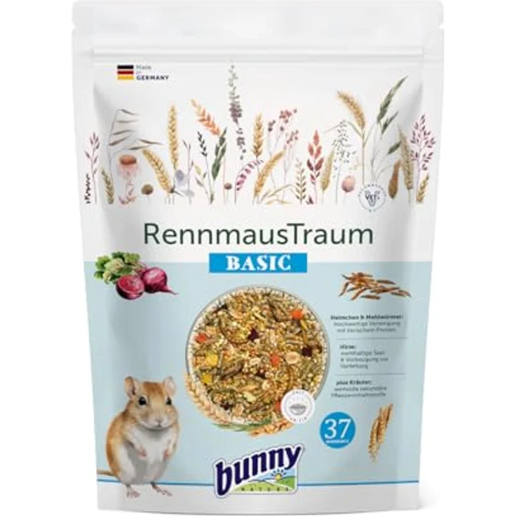 Bunny Nature RennmausTraum Basic, 600 g Alleinfuttermittel mit balancierter Long-Life-Rezeptur, erlesenen Zutaten und vitalstoffreichen Kräutern für Rennmäuse – Bild 1