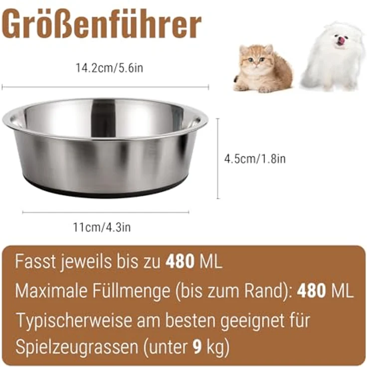 PEGGY11 Edelstahl Hundeschalen, rutschfestes Silikonkautschuk-Bodendesign, 480ml, 2 Stück, geeignet für Toy-Rassen – Bild 2