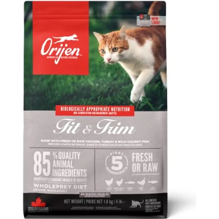 Orijen Cat Fit und Trim, Getreidefreies Katzen-Trockenfutter mit niedrigem Fett- und Kohlenhydratgehalt, 1,8 kg