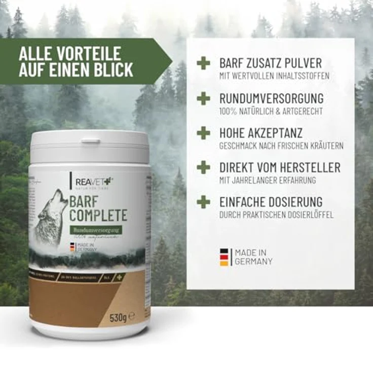 ReaVET Barf Complete Hund Pulver 530g - Natürliche Futterergänzung mit Vitaminen & Mineralien für eine ausgewogene Rohfütterung – Bild 2