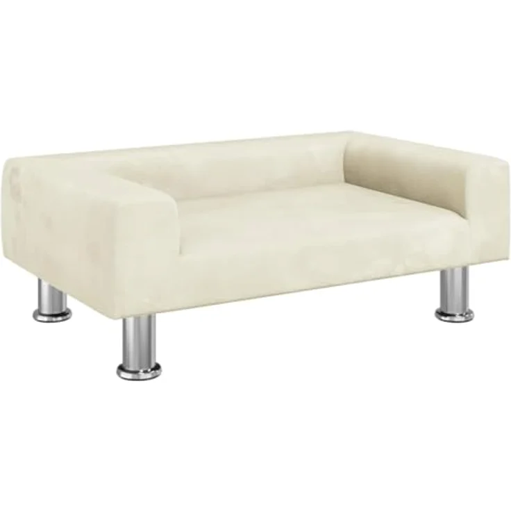 vidaXL Hundekorb Hundebett Creme 70x45x26,5 cm Samt Körbchen Hundesofa mit massivem Kiefernholzrahmen und verchromten Stahlfüßen – Bild 1