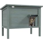 PawHut Katzenhaus aus Holz, winterfest und wasserdicht mit Asphaltdach, für 1-2 Katzen bis 5 kg, dunkelgrau, 85 x 50 x 68,5 cm