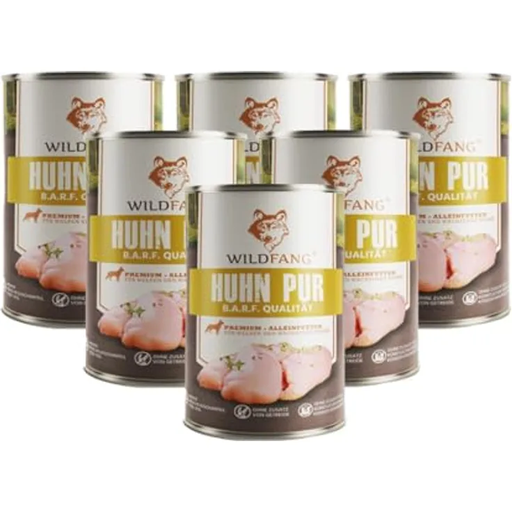 Wildfang® Premium Hunde-Nassfutter Huhn Pur, Monoprotein, getreidefrei, B.A.R.F. Qualität, 6 x 400g