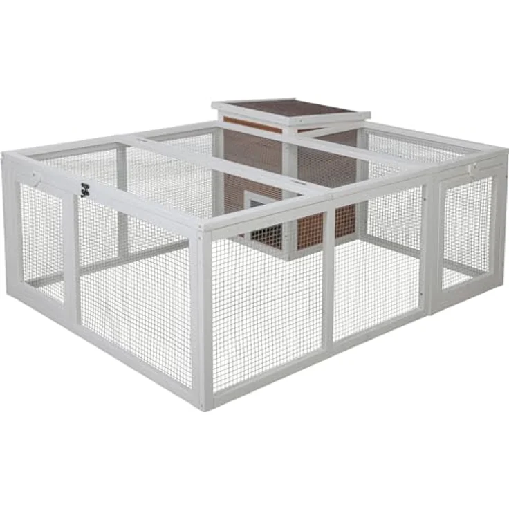 Kerbl Freigehege mit Unterschlupfhaus, 132x102x59 cm, inkl. Holzhaus, engmaschiges Gitter, großer Auslauf für Hasen/Hamster, Gitterdach – Bild 1