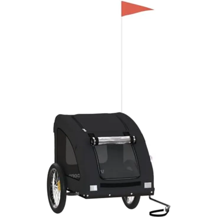 vidaXL Hunde-Transportbox Fahrradanhänger Hunde Schwarz Oxford-Gewebe und Eisen, mit PVC-Dach und Reflektoren