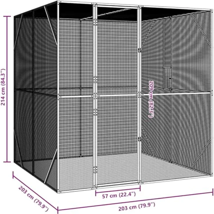 vidaXL Vogelkäfig Anthrazit, 209 x 202 x 214 cm, verzinkter Stahl, robuster Freiluft-Aviary für Garten und Terrasse – Bild 2