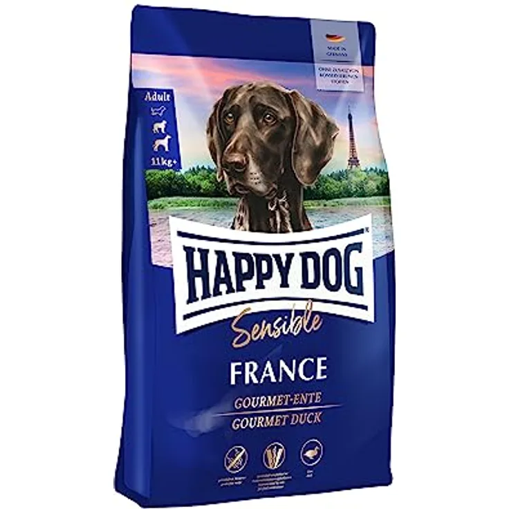 Happy Dog Sensible France Gourmet-Ente, getreidefreies Hunde-Trockenfutter für ausgewachsene Hunde, 1 kg