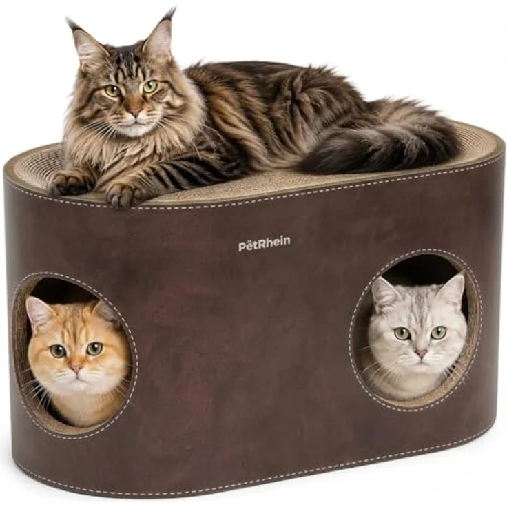 PetRhein 3-in-1 Kratzbrett für Katzen, multifunktionale Katzenhöhle mit hoher Stabilität, Weiß/Beige – Bild 1