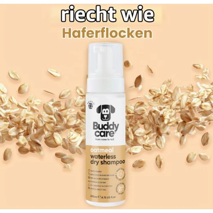 Buddycare Wasserloses Trockenshampoo für Hunde, 200 ml, Haferflocken, sanfte Formel ohne Ausspülen, für empfindliche Haut, geeignet für alle Rassen & Größen – Bild 4